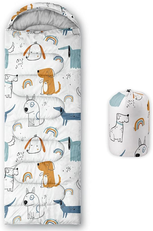 Kids Sleeping Bag for Boys Girls,Cute Puppy Print-Lightweight Warm Portable Outdoor Indoor-Waterproof Cold Weather Resistant Sleeping Bag for Camping Hiking
