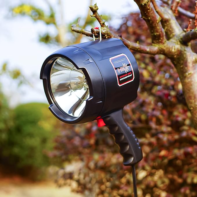 GOODSMANN HID Handheld Adjustable Spotlight/Floodlight 2000 Lumen 12V Plug in Spotlights for Boat Marine Corded Spot Light 929 Yards Car Charger Searchlight for Hunting/Camping/Hiking/Garage/Fishing