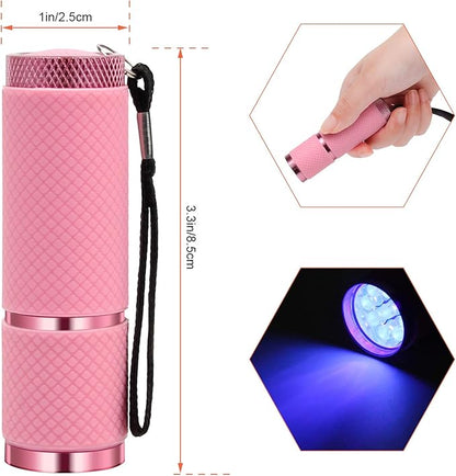 Coolrunner LED Flashlight, Small Glow Flashlights with 9 LED Lights, Portable Light Nail Dryer for Nail Gel, Flashlight Mini Powerful Pet Urine Detector for Dog/Cat, Resin Curing (Pink)