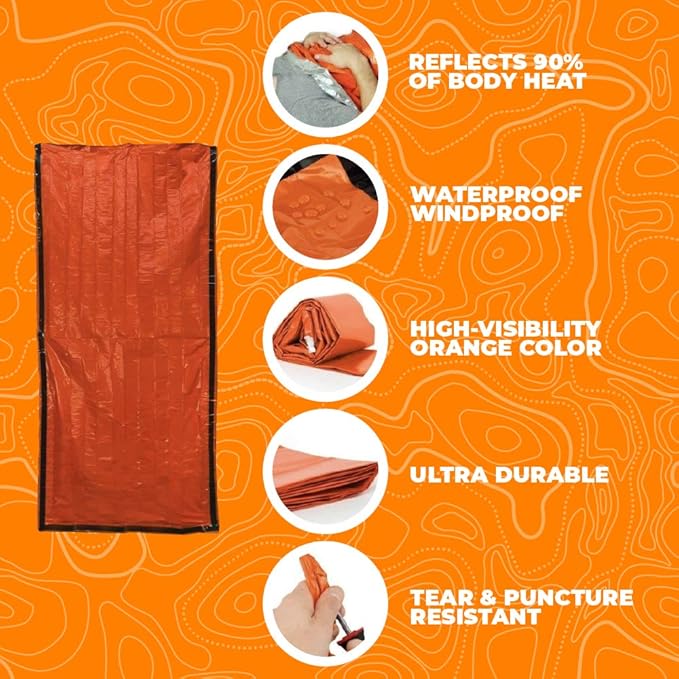 Survival Mylar Bivy Sack Portable Prepper Gear - Emergency Sleeping Bag Survival Bag - Lightweight Survival Sleeping Bags Double as Bivvy Thermal Survival Blanket for Bugout Bag Supplies