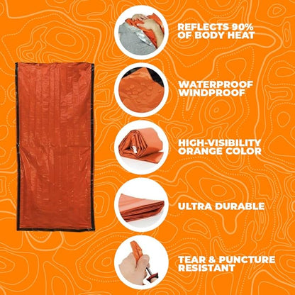 Survival Mylar Bivy Sack Portable Prepper Gear - Emergency Sleeping Bag Survival Bag - Lightweight Survival Sleeping Bags Double as Bivvy Thermal Survival Blanket for Bugout Bag Supplies