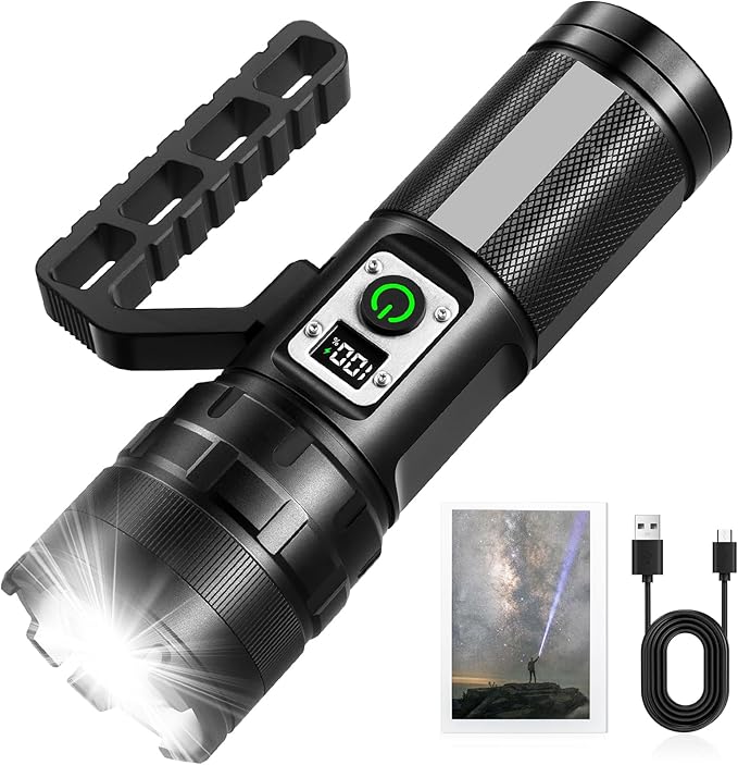 Rechargeable LED Flashlights High Lumens, 900000 Lumens Super Bright Flashlight with 11 Modes IPX6 Waterproof, Powerful Handheld Flashlight for Camping Emergencies Hiking Home