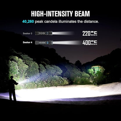 OLIGHT Seeker 4 Rechargeable Bright Flashlights, 3100 High Lumens USB-C Charging Flashlight, 400 Meters Powerful LED Long Rage Flashlight for Emergency, Camping, and Law Enforcement (Matte Black)