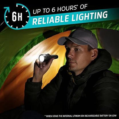 Energizer Rechargeable LED Flashlight X1000, Hybrid Power Capability, Ultra Bright 1000 Lumens, IPX4 Water Resistant, Rugged Aluminum Tactical LED Flash Light (USB Charging Cable Included)