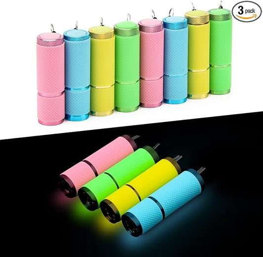 AHIER 9 LED Glow in Dark Flashlights, 12 Pack Rubber Coated Flashlights with Straps, Portable Handy Lights for Camping, Hiking, Indoor, Assorted Colors (Green+Blue+Pink+Yellow)
