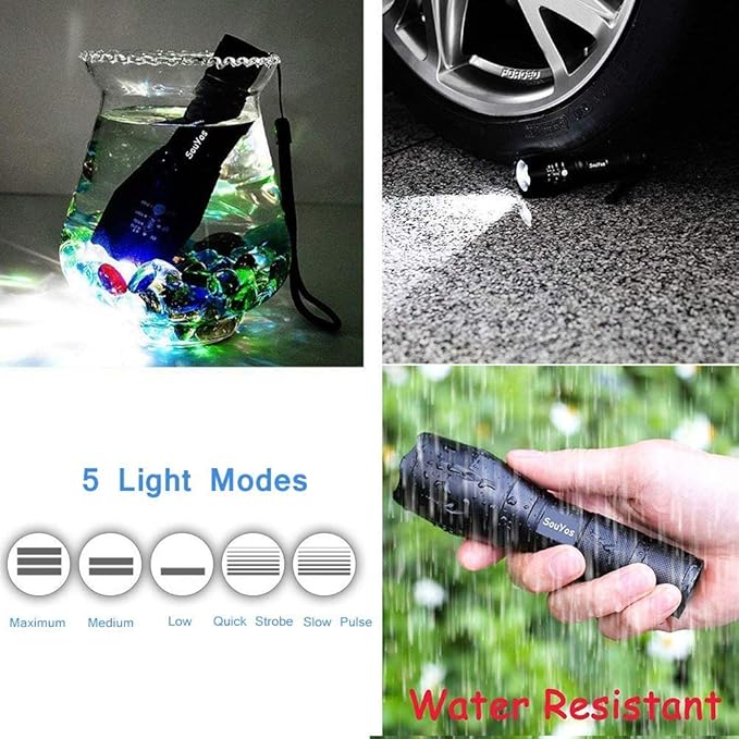 Military Grade Flashlight 2000 Lumen 5 Modes Water Resistant LED Tactical Torch Flash Light, 4 Pack