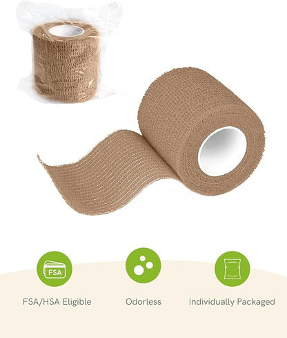 FriCARE Self Adhesive Bandage Wrap, Medical Tape in First Aid Kit, Cohesive Bandages for Wounds Sport Vet, FSA/HSA Eligible, 2 Inches X 5 Yards 6 Rolls, Walnut Brown