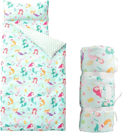 Bunnikins & Clover Toddler Nap Mat with Removable Pillow, Nap Mats for Preschool, Easy Clean Toddler Nap Pad for Kindergarten, Kids Sleeping Bag for Travel Camping