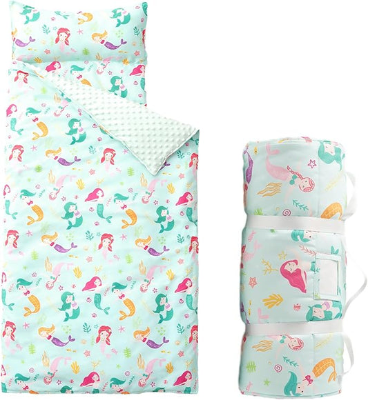Bunnikins & Clover Toddler Nap Mat with Removable Pillow, Nap Mats for Preschool, Easy Clean Toddler Nap Pad for Kindergarten, Kids Sleeping Bag for Travel Camping