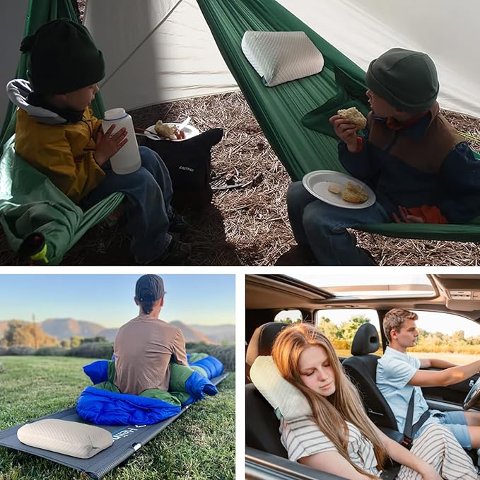 Camping Pillow Lightweight,Easy to Carry,Memory Foam Travel Pillow,Backpacking Pillow,Portable Pillow with Travel Storage Bag,Removable Pillow Cover (White)