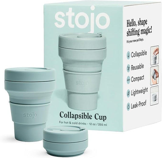 STOJO Collapsible Travel Cup - Aquamarine, 12oz / 355ml - Reusable To-Go Pocket Size Silicone Cup for Hot and Cold Drinks - Perfect for Camping and Hiking - Microwave & Dishwasher Safe
