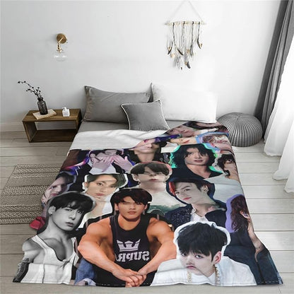 Jung Kook Blanket 60"X80" Soft and Comfortable Warm Fleece Throw Full Picture of Idol Group Blankets Yoga Blankets Beach Blanket Picnic Blankets Gift for Dorm Room Decor Sofa Bed Camping Travel