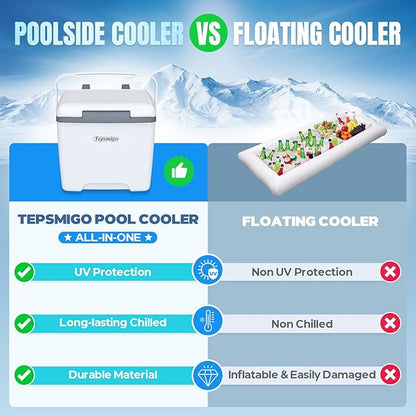 Pool Cooler, 13L Insulated Cooler Hard Cooler with Ice Crystal Box, Poolside Cooler Keeps Ice for up to 72 Hours, Portable Above Ground Pool Accessories, Pool Parties, Beach BBQ, Camping
