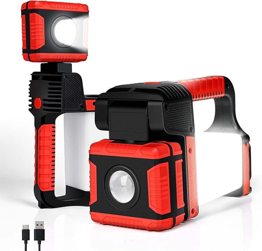 Rechargeable Spotlight, 2000Lumens 270°Rotatable Handheld LED Flashlight Spotlight, Long Lasting Searchlight with Floodlamp, Portable Charger Lantern Flashlight for Farm, Camping, Boat