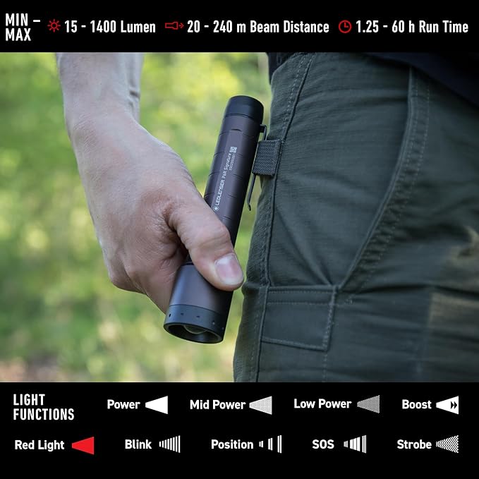 Ledlenser, P6R Signature Rechargeable Flashlight, High Power Premium LED, 1400 Lumens, Waterproof Light for Outdoor Use, Home, Camping, Black