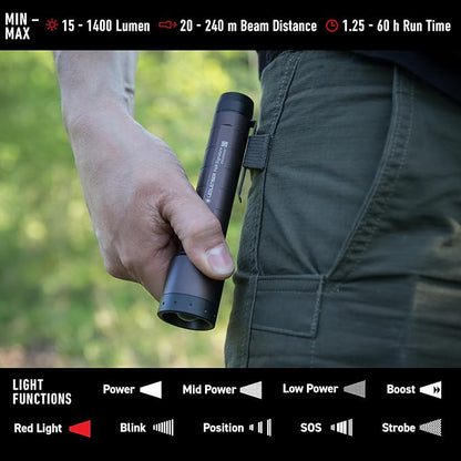 Ledlenser, P6R Signature Rechargeable Flashlight, High Power Premium LED, 1400 Lumens, Waterproof Light for Outdoor Use, Home, Camping, Black