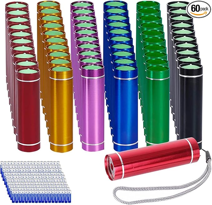 KunHe Pack 60 Small Mini Flashlight Bulk Flashlights Aluminum LED Handheld Flash Light with Batteries Cheap Flashlights for Kids Camping Party Favors Halloween Christmas Gift Socking Stuffers