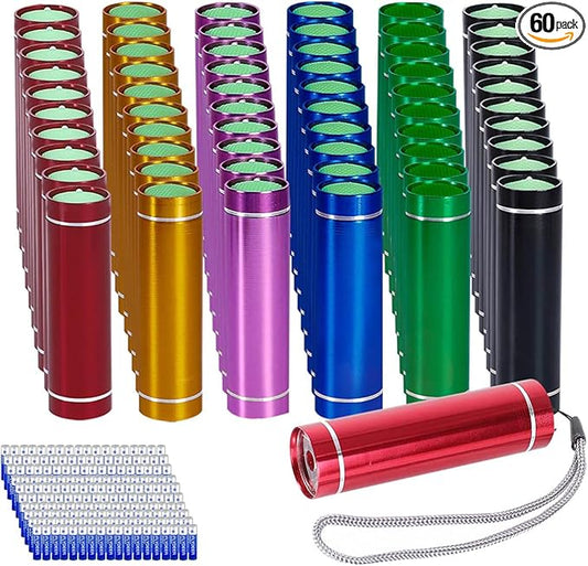 KunHe Pack 60 Small Mini Flashlight Bulk Flashlights Aluminum LED Handheld Flash Light with Batteries Cheap Flashlights for Kids Camping Party Favors Halloween Christmas Gift Socking Stuffers