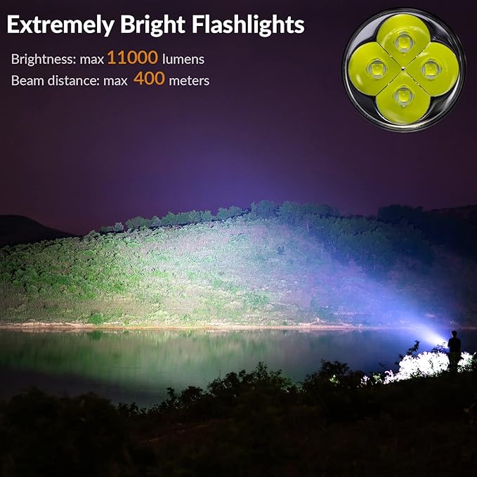 sofirn Q8 Pro Rechargeable Flashlight 11000 Lumen, Super Bright Flashlight with 4 x LED, Max 400 Meters Beam Distance, Powerful Flashlight for Camping, Fishing, Emergency (Q8 pro-6500K)