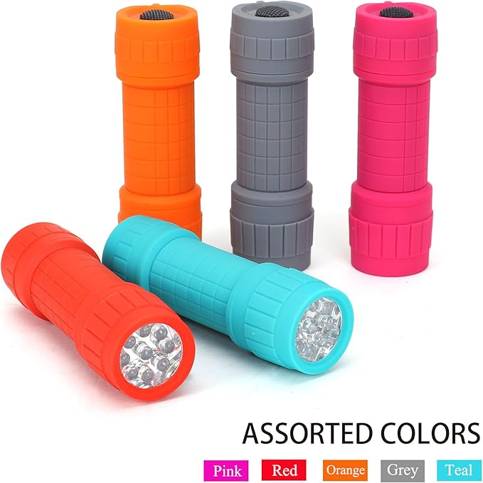 FASTPRO 10-Pack, 9-LED Mini Flashlight Set, AAA Batteries are Included and Pre-Installed, Perfect for Class Teaching, Camping, Wedding Favor