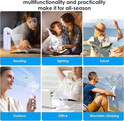 4 IN 1 Portable Handheld Fan,Personal Foldable Cooling Fan, Mini Pocket Fan,Desk Fan,Hand Fan,Flashlight,Power Bank,Table Lamp,Camping Travel Beach Fan, Birthday Gifts for Women Men(Purple)