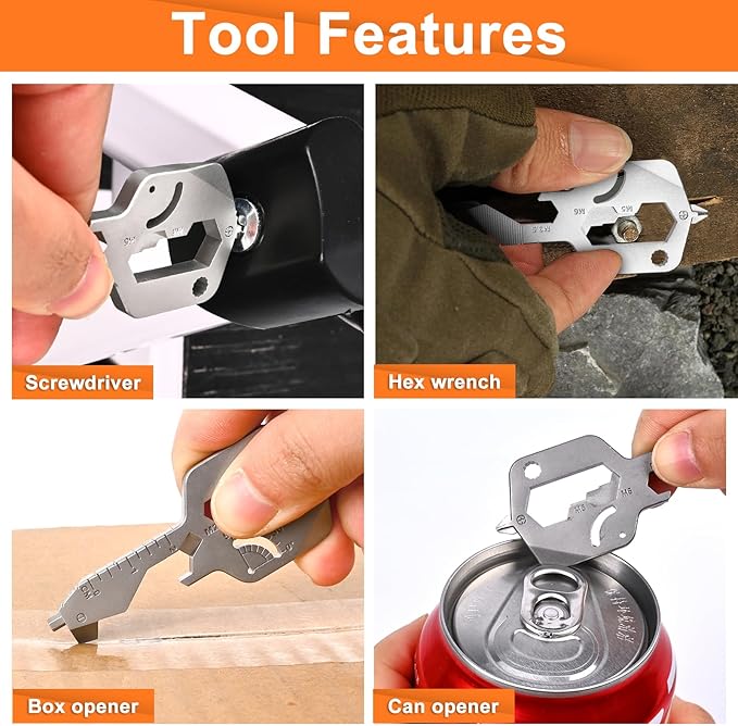 Key Shaped 20 In 1 Keychain Multitool - Pocket Utility Gadget, Bottle Opener Keychain, Wrench, Screw Drivers, Gift for Men and Women, Stainless Steel Keychain Utility Tool, Silver, 1 Pack
