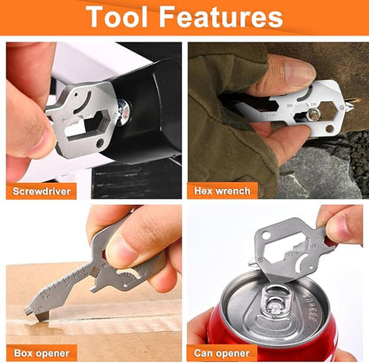 Key Shaped 20 In 1 Keychain Multitool - Pocket Utility Gadget, Bottle Opener Keychain, Wrench, Screw Drivers, Gift for Men and Women, Stainless Steel Keychain Utility Tool, Silver, 1 Pack