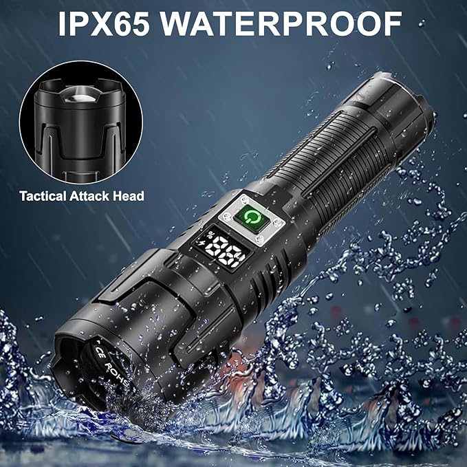 Minsk Flashlights High Lumens, Rechargeable Flashlights with Digital Power Display, 4500 Lumen Super Bright Flashlight, Zoomable Flash Light for Outdoors