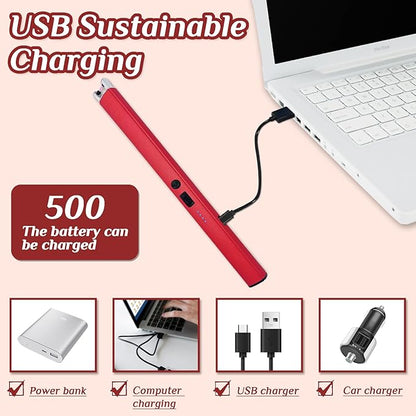 2 PCS Candle Lighter,Windproof Flameless Electric Lighter with LED Power Display ＆ Safety Switch, Upgraded Plasma USB Rechargeable Lighter for Birthday Camping BBQ （Red）
