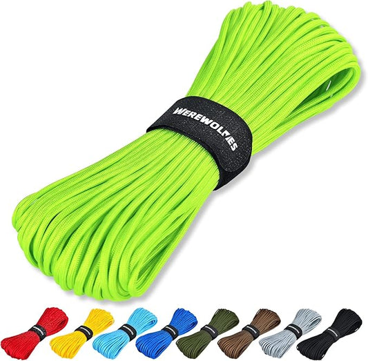 WEREWOLVES Paracord Rope, 7 Strand Type III Parachute Cord 4mm 100ft / 200ft for Crafting, DIY Projects, Survival Bracelets (Neon Green, 200 ft)