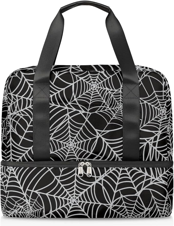 Sports Gym Bag Halloween Spider Web Travel Duffel Bag Waterproof Lightweight Swim Bag Travel Tote Luggage Weekender Overnight Handbag Workout Bag with Shoes Compartment for Women Men