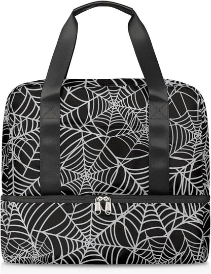 Sports Gym Bag Halloween Spider Web Travel Duffel Bag Waterproof Lightweight Swim Bag Travel Tote Luggage Weekender Overnight Handbag Workout Bag with Shoes Compartment for Women Men