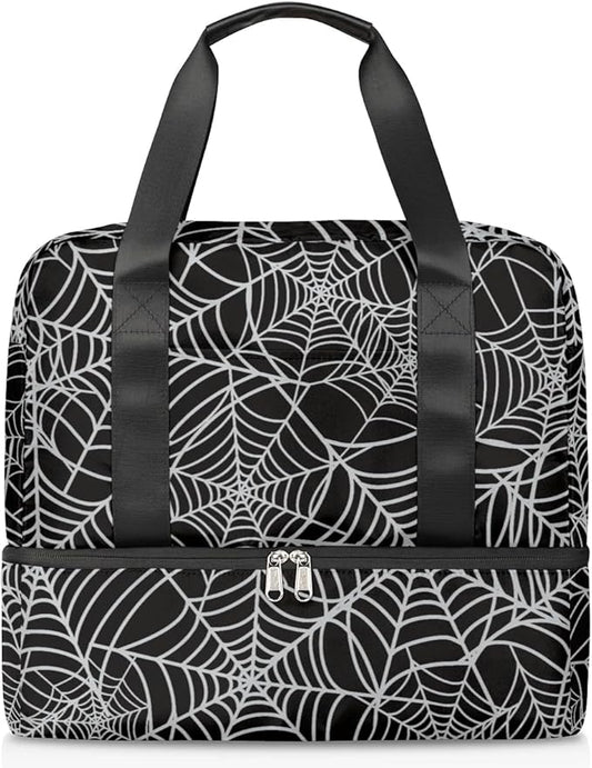Sports Gym Bag Halloween Spider Web Travel Duffel Bag Waterproof Lightweight Swim Bag Travel Tote Luggage Weekender Overnight Handbag Workout Bag with Shoes Compartment for Women Men