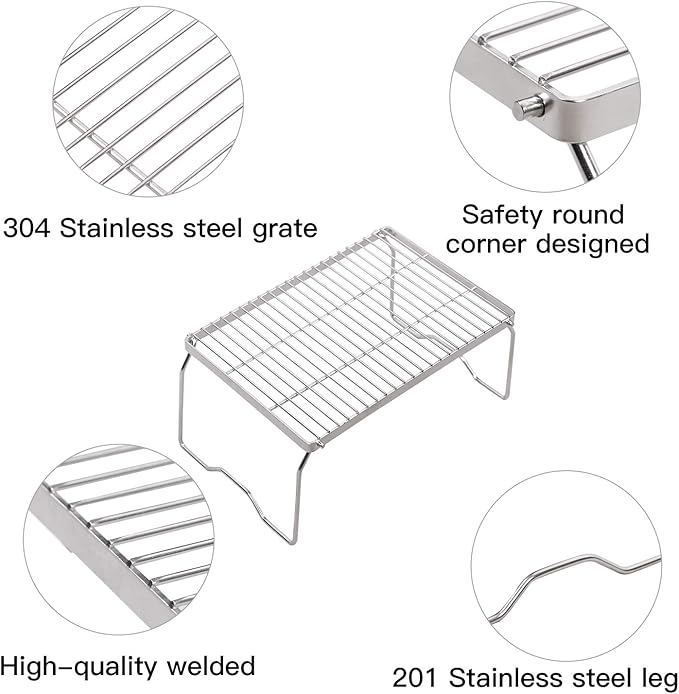 REDCAMP Large Folding Campfire Grill 304 Stainless Steel Grate, Heavy Duty Portable Camping Grill with Carrying Bag