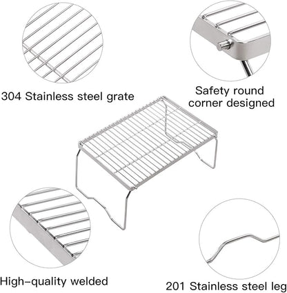 REDCAMP Large Folding Campfire Grill 304 Stainless Steel Grate, Heavy Duty Portable Camping Grill with Carrying Bag