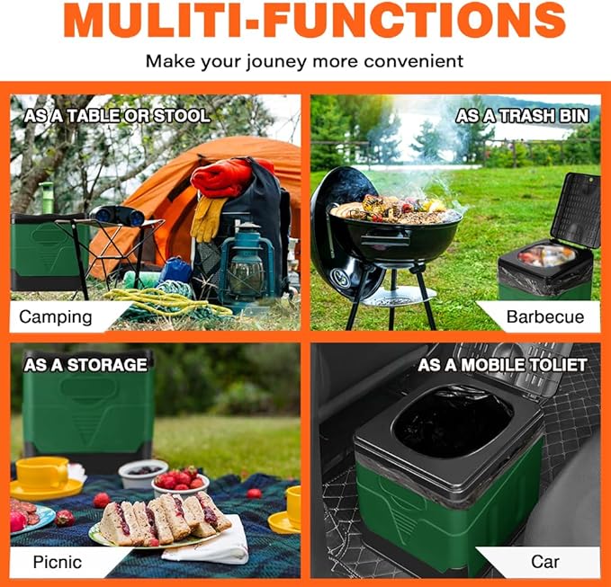 Adult Portable Toilet, Outdoor Camping Portable Toilet, Foldable Travel Toilet with Cover, Suitable for Hiking/Long-Distance Travel (Green)