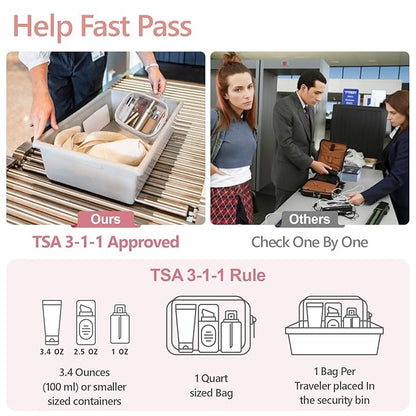 PACKISM TSA Approved Toiletry Bag - Glitter Textured Clear Toiletry Bag, Personalized and Fashion, with 180° Large Opening and Supporting Frame, Perfect for Travel Essentials, Thick No Smell, White