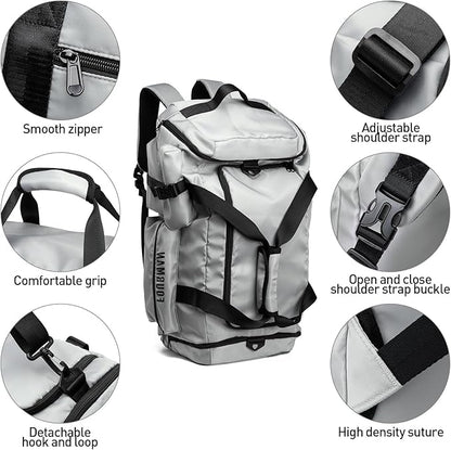 Gym Bag Training Duffel Bag Foldable Travel Duffel Bag, Lightweight Weekend Backpack With Shoe Compartment, Waterproof Duffel Backpack Sports Bag Grey