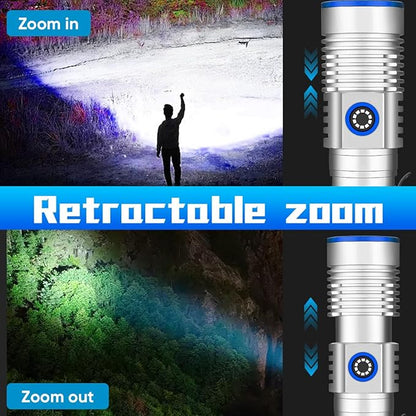 NAKCNM Magnetic Flashlight LED Rechargeable Flashlights High Lumens, 25000lm 4 Modes with Clip&Diffuser, Waterproof Super Bright Flashlights for Home Emergency Camping, Dimmable (Black+Silver)