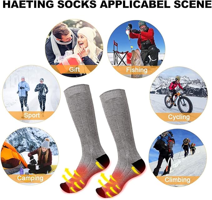 Electric Heated Socks, Upgraded Winter Rechargeable Washable Battery Heat Socks Men Women Thermal Warming Socks for Outdoor Hiking Camping Skiing Fishing Hunting Mountaineering