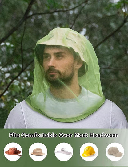 HENNCHEE Mosquito Head Net Mesh, Bug Net for Head, Extra Fine Holes Face Neck Protecting Net Outdoor Mosquito Proof with Carry Pouch