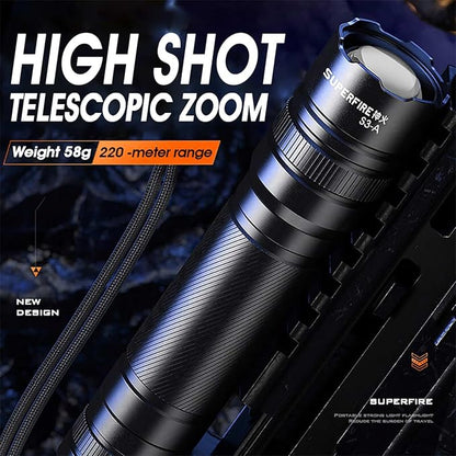 SuperFire LED Flashlight,EDC Flashlight Hight Lumens, Zoomable Flash Light for Outdoor, Emergence，Rechargeable or AAA batteries Dual Power Mode