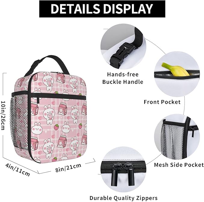 Bunny Milk Lunch Box Reusable Insulated Lunch Bag Thermal Cooler Tote For Boys Girls Teen School Men Women Picnic Travel Hiking