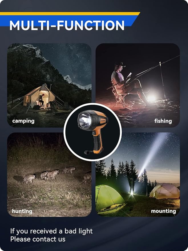 Durapower Rechargeable Spotlight, 60000 Lumen Super Bright LED Handheld Spotlight, IP44 Waterproof Spotlight Flashlight Portable for Marine Boat Camping Country Farm