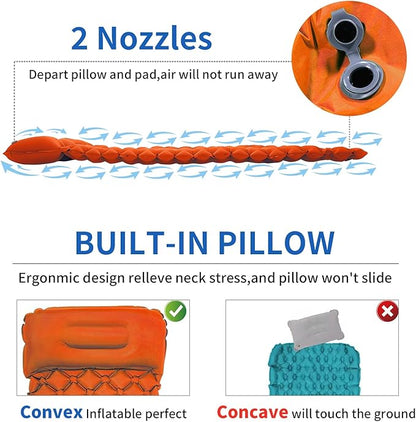 DDD Ultra-Light Inflatable Camping Sleeping Pad with its Built-in Foot Pump and Pillow - The Ultimate Camping pad, Hiking pad, Backpacking Pad and Lightweight for a Outdoor Sleep——Orange