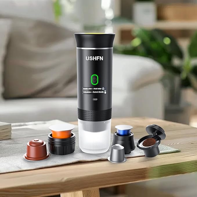 Portable Espresso Machine,4-5 Min Self-Heating Rechargeable Coffee Maker with Type-C,Compatible with NS, DG Capsule & Ground Coffee for Travel, Camping, Office(Black)