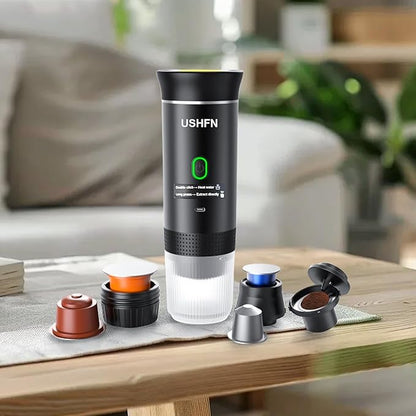 Portable Espresso Machine,4-5 Min Self-Heating Rechargeable Coffee Maker with Type-C,Compatible with NS, DG Capsule & Ground Coffee for Travel, Camping, Office(Black)