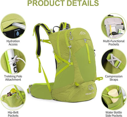 Hiking Backpack,35L Waterproof Hiking Daypack with 3L Water Bladder and Rain Cover, Lightweight Travel Camping Backpack for Men Women (Fruit green)