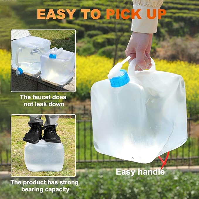 2 Pack Collapsible Water Container with Spigot 2.6 Gallon, Foldable Camping Water Storage Jug Portable Water Canteen for Outdoor Hiking, Fishing, Emergency