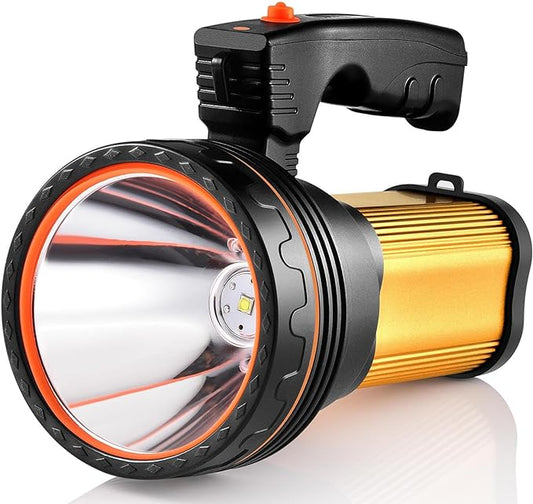 Flashlights High Lumens Rechargeable, 1000,000LM LED Rechargeable Flashlights, IP68 Waterproof Linterna Recargable, 10000mAh Long Lasting Flashlights for Home, Camping, Boat, Farm Use.(Gold)